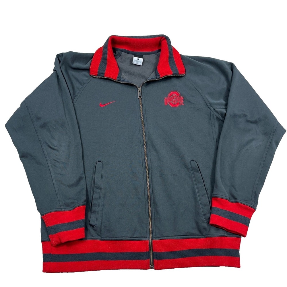 Ohio State Buckeyes Track Jacket Men Large Gray Red Full Zip Warm Up Nike Adult
